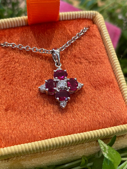 Vintage Ruby and Diamond Pendant Necklace in 18ct White Gold