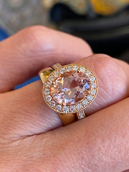 2.80 CTW  Morganite and Natural Diamond Ring in 18ct Rose Gold