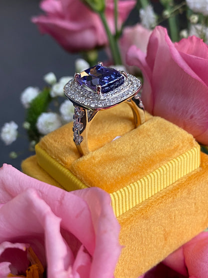 5.42 Carat Cushion Cut Tanzanite and 1.68 ctw Natural Diamond Cocktail Ring in Platinum