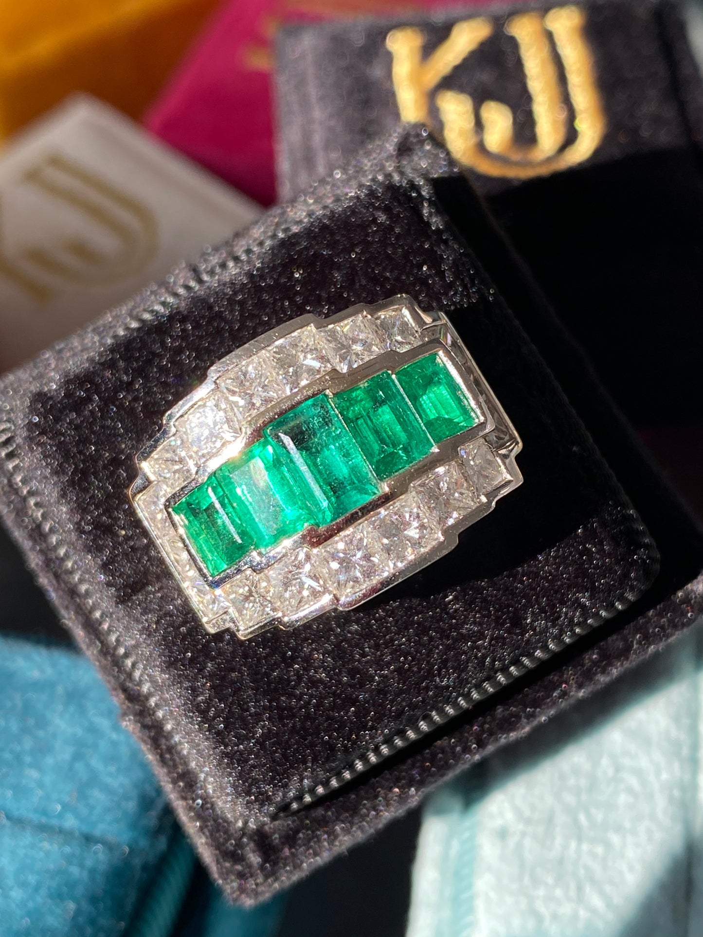 Colombian Emerald and Diamond Cocktail Ring in 18ct White Gold