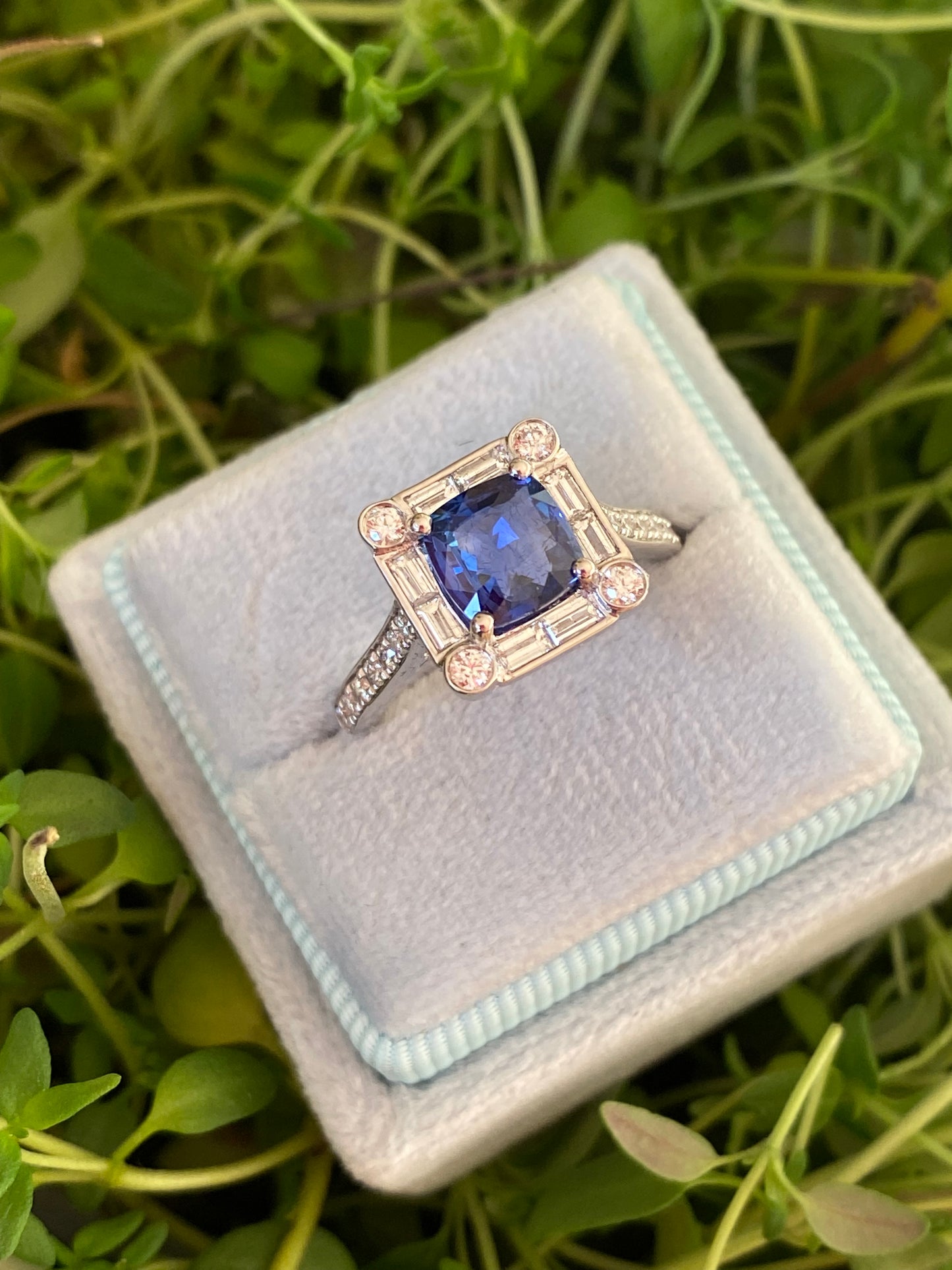 1.51 CTW Blue Ceylon Sapphire and Natural Diamond Art Deco Style Halo Ring in Platinum