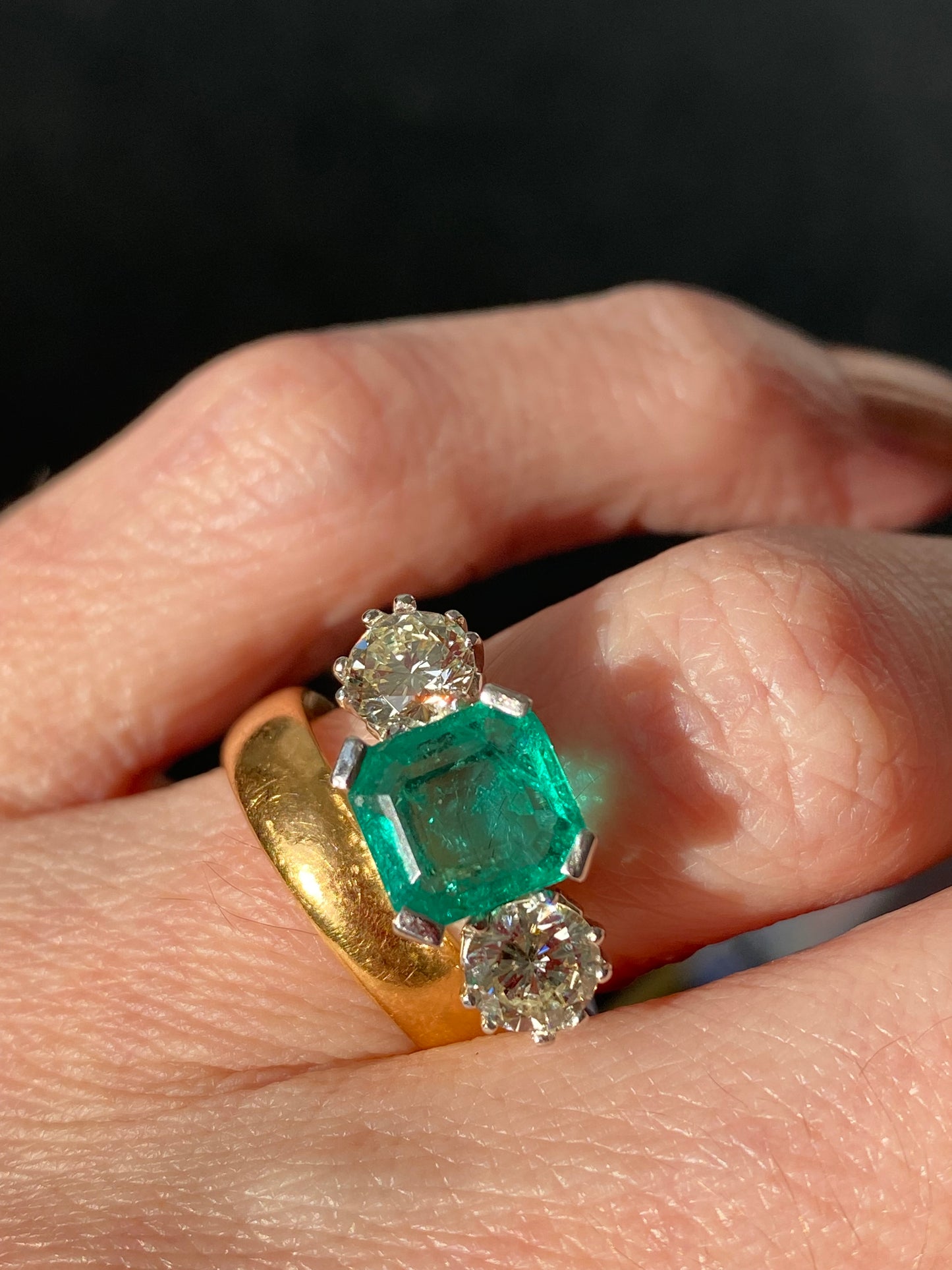 3.50 CTW Colombian Emerald and Diamond Three Stone Engagement Ring in Platinum