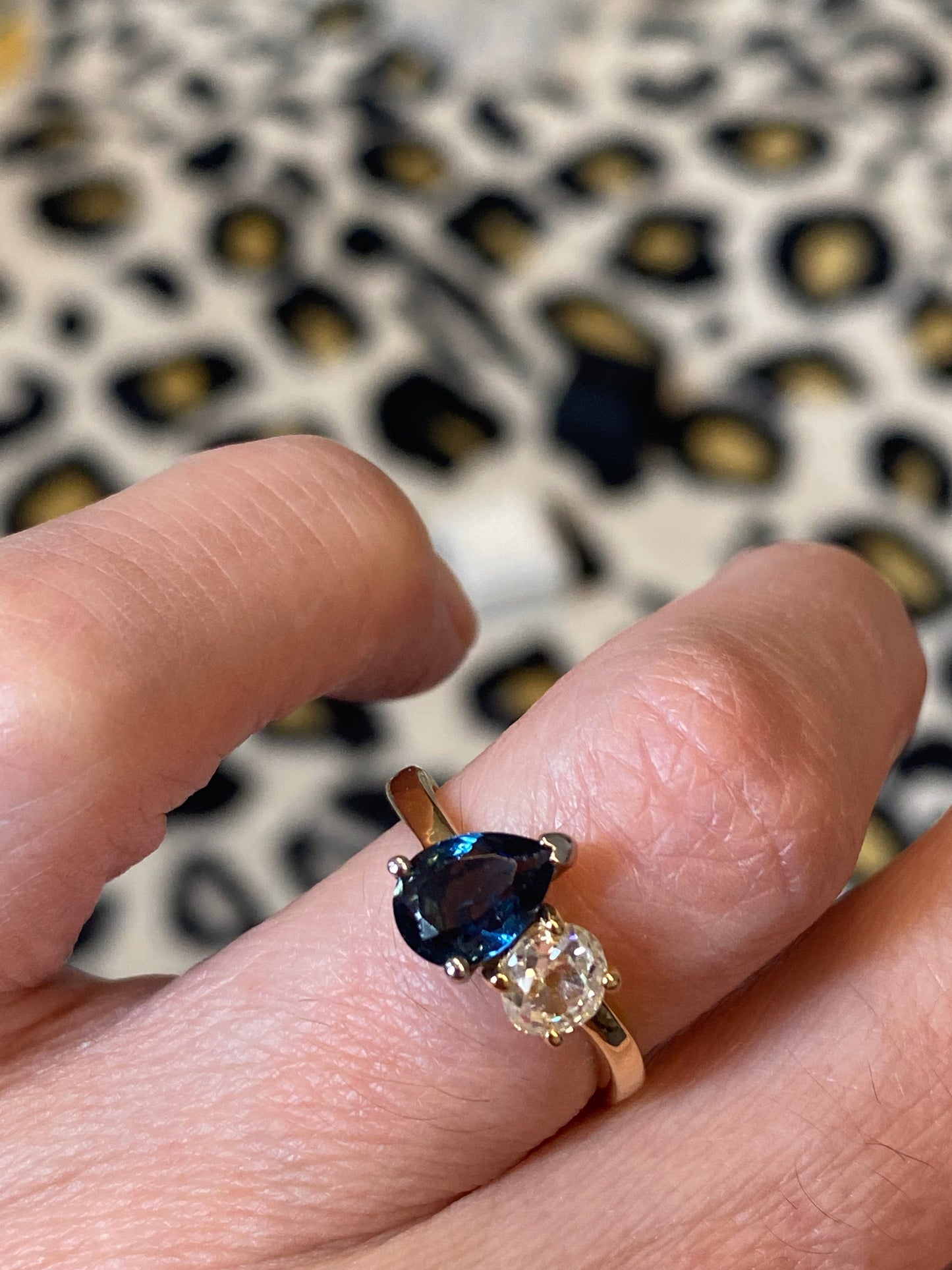 1.49 CTW Antique Diamond and Blue Sapphire Toi et Moi Ring in 18ct Gold