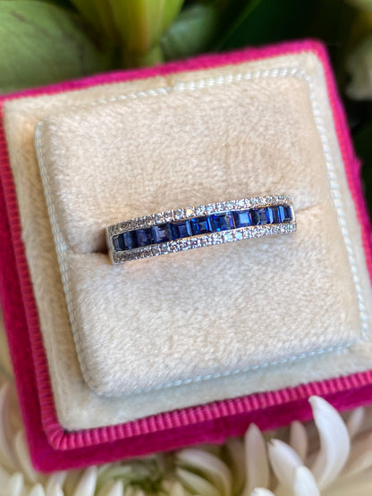 1.03 CTW Sapphire and Natural Diamond Eternity Wedding Stacking Ring in 18ct White Gold