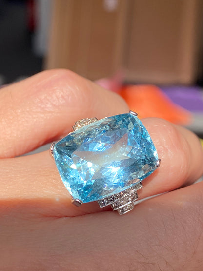 17.75 Carat Aquamarine and Diamond Ring in 18ct White Gold