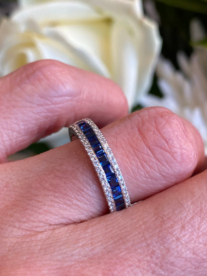 1.03 CTW Sapphire and Natural Diamond Eternity Wedding Stacking Ring in 18ct White Gold