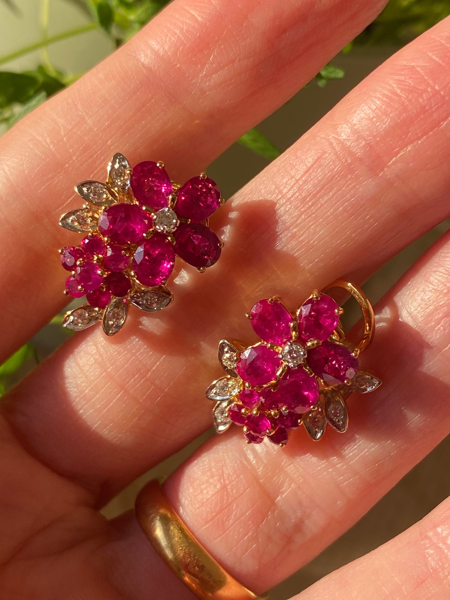 Vintage Burmese Ruby and Diamond Earrings in 18ct Yellow Gold