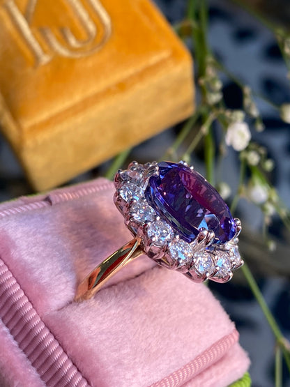 9.40 Carat Oval Cut Tanzanite and 2.02ctw Natural Diamond Cocktail Ring in 18ct Gold