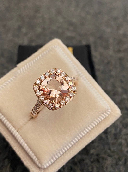 1.63 Carat Morganite and Natural Diamond Ring in 18ct Rose Gold