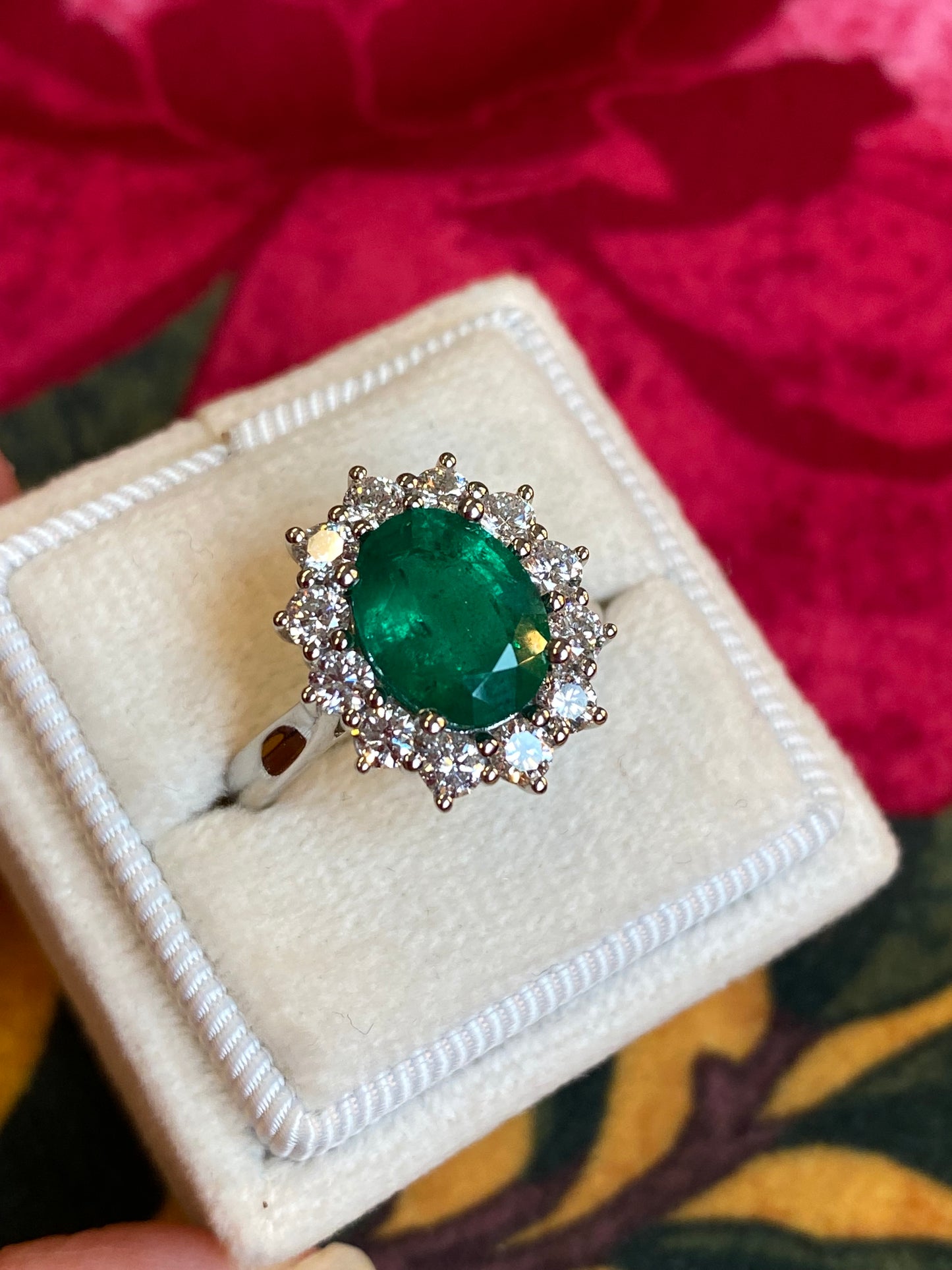 3.46 CTW Colombian Emerald and Natural Diamond Halo Engagement Ring Platinum