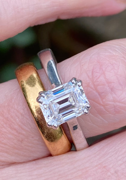 1.85 Carat Emerald Cut Moissanite Solitaire Engagement Ring