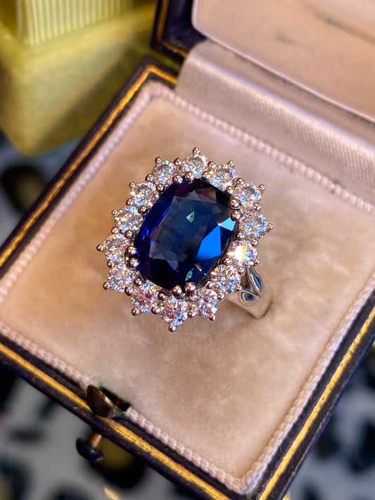 4.05 Carat Blue Ceylon Sapphire and 1.38 CTW Natural Diamond Halo Ring in Platinum