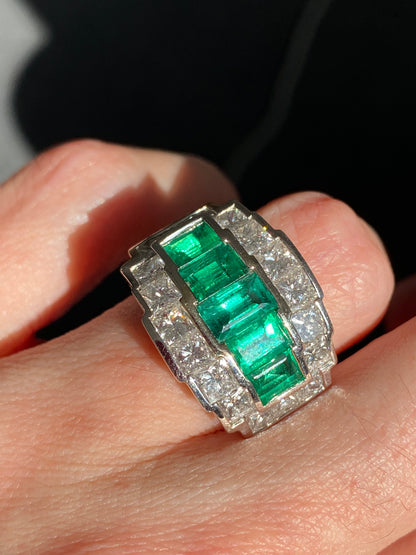 Colombian Emerald and Diamond Cocktail Ring in 18ct White Gold