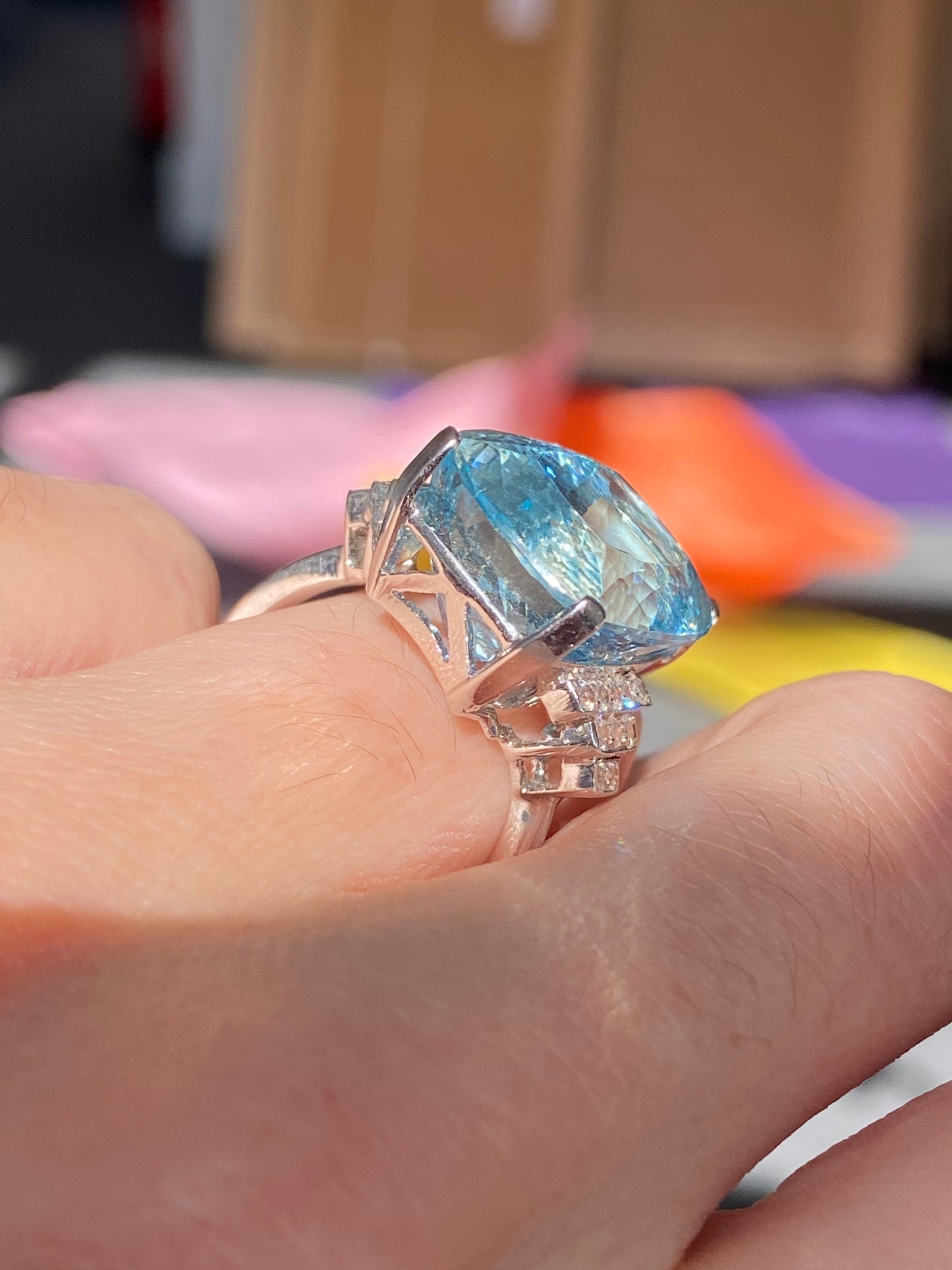 17.75 Carat Aquamarine and Diamond Ring in 18ct White Gold