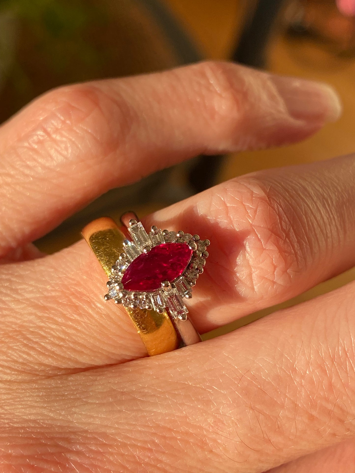 1.36ctw Marquise-Cut Ruby and Natural Diamond Halo Ring in Platinum