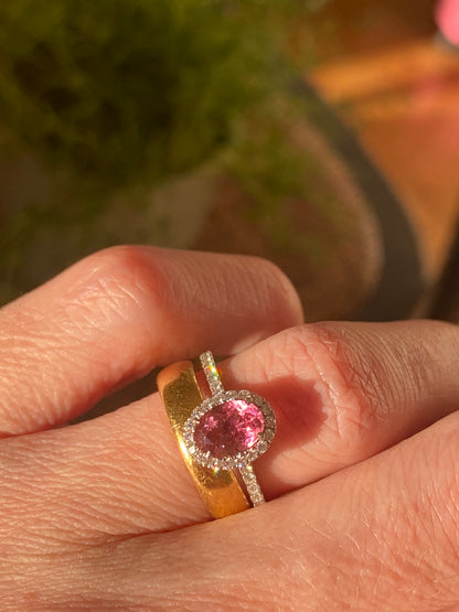 1.24 CTW Round Cut Pink Sapphire and Natural Diamond Halo Engagement Ring in Platinum