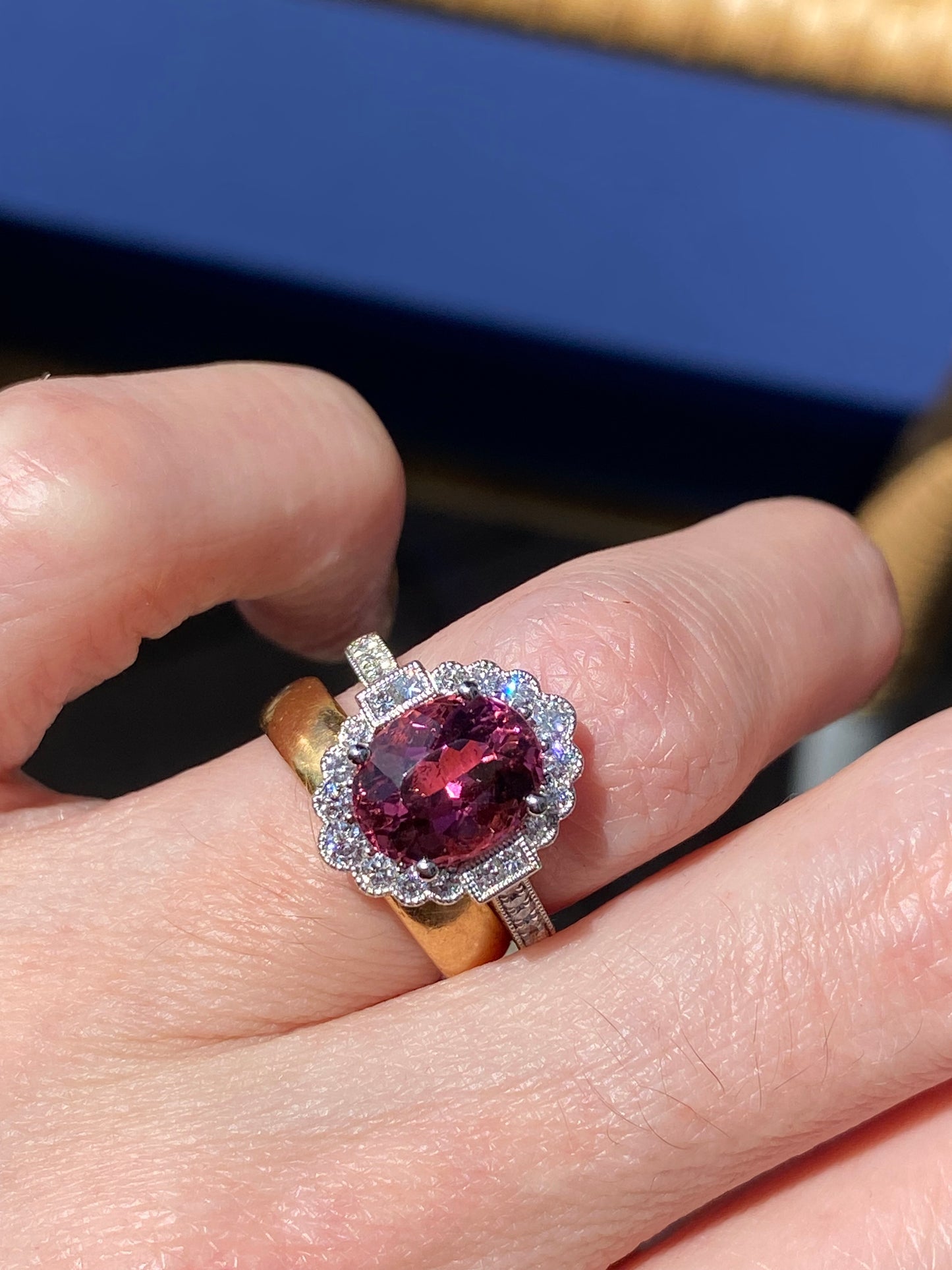 3.13 Carat Cut Pink Tourmaline and Natural Diamond Ring in Platinum