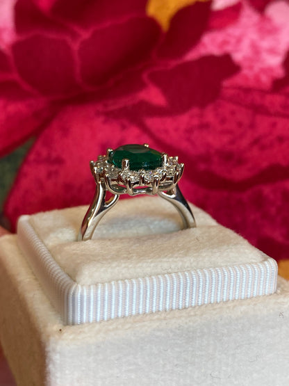 3.46 CTW Colombian Emerald and Natural Diamond Halo Engagement Ring Platinum