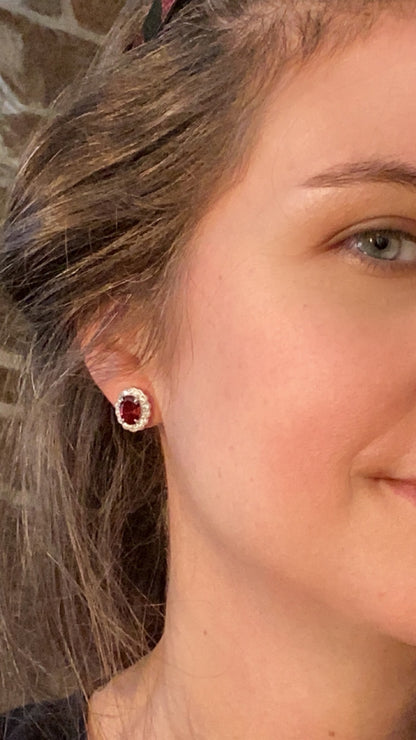 4.71 CTW Oval Cut Garnet and Moissanite Earrings in Sterling Silver