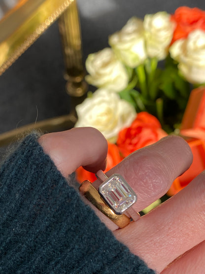 3.00 Carat Emerald Cut Moissanite East West Solitaire Ring