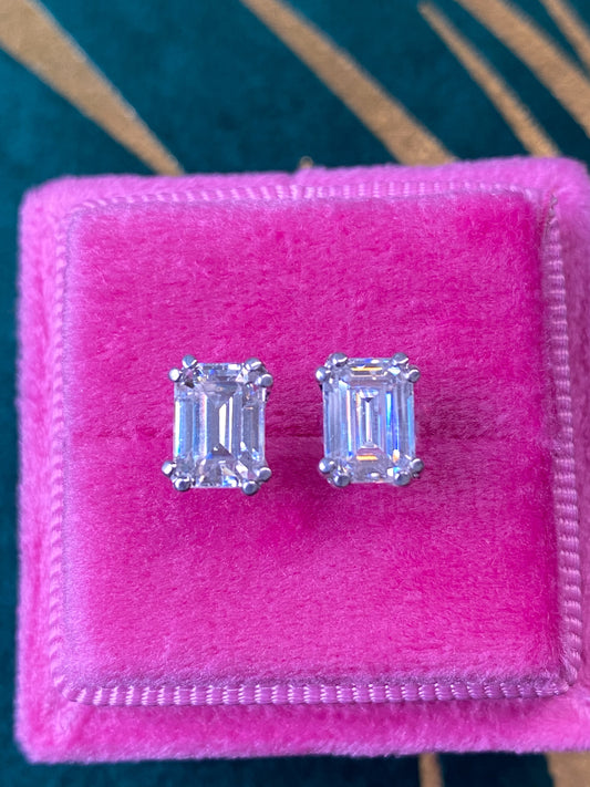 1.97 CTW Emerald Cut Moissanite Stud Earrings