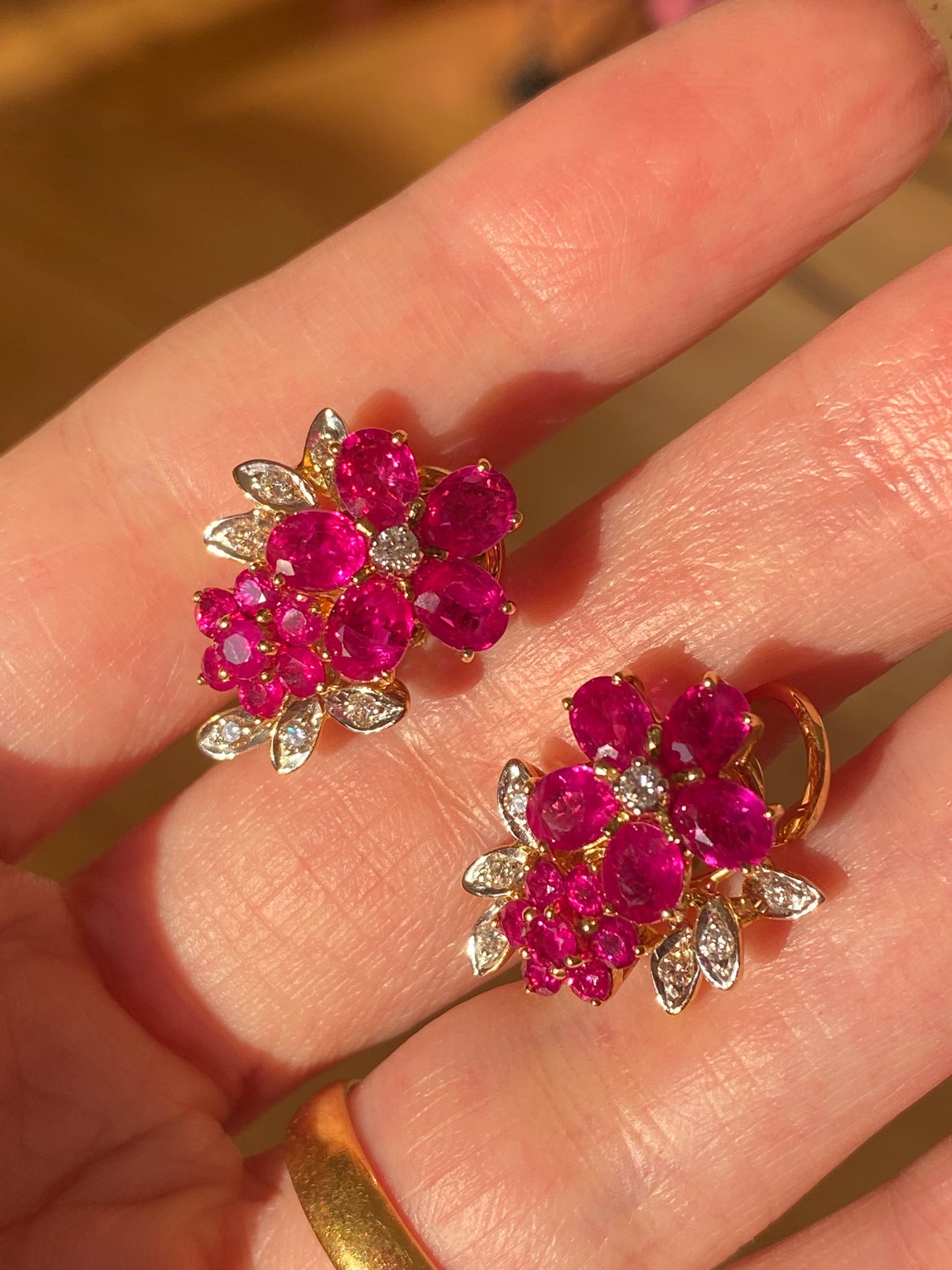 Vintage Burmese Ruby and Diamond Earrings in 18ct Yellow Gold