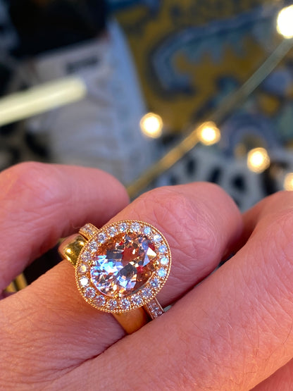 2.80 CTW  Morganite and Natural Diamond Ring in 18ct Rose Gold