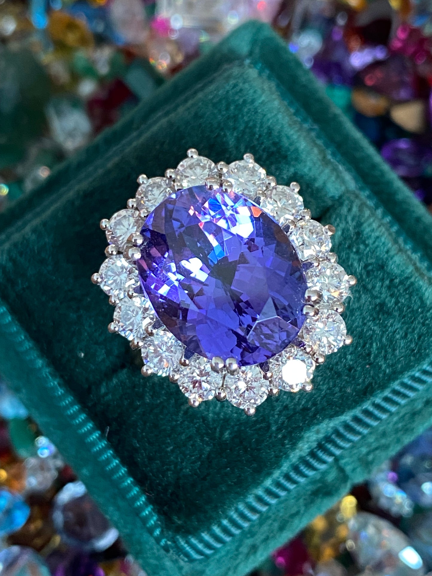 9.40 Carat Oval Cut Tanzanite and 2.02ctw Natural Diamond Cocktail Ring in 18ct Gold