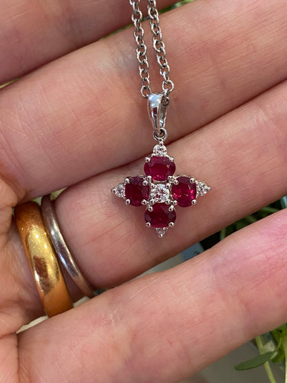 Vintage Ruby and Diamond Pendant Necklace in 18ct White Gold