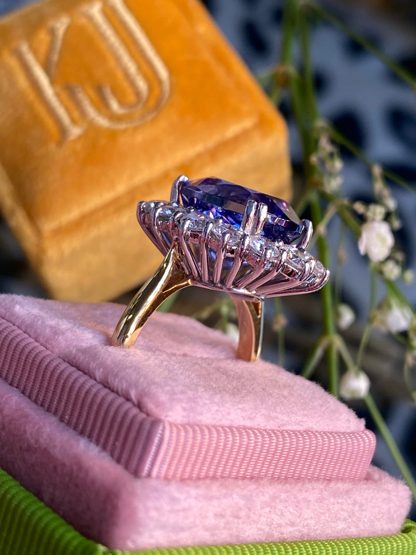 9.40 Carat Oval Cut Tanzanite and 2.02ctw Natural Diamond Cocktail Ring in 18ct Gold