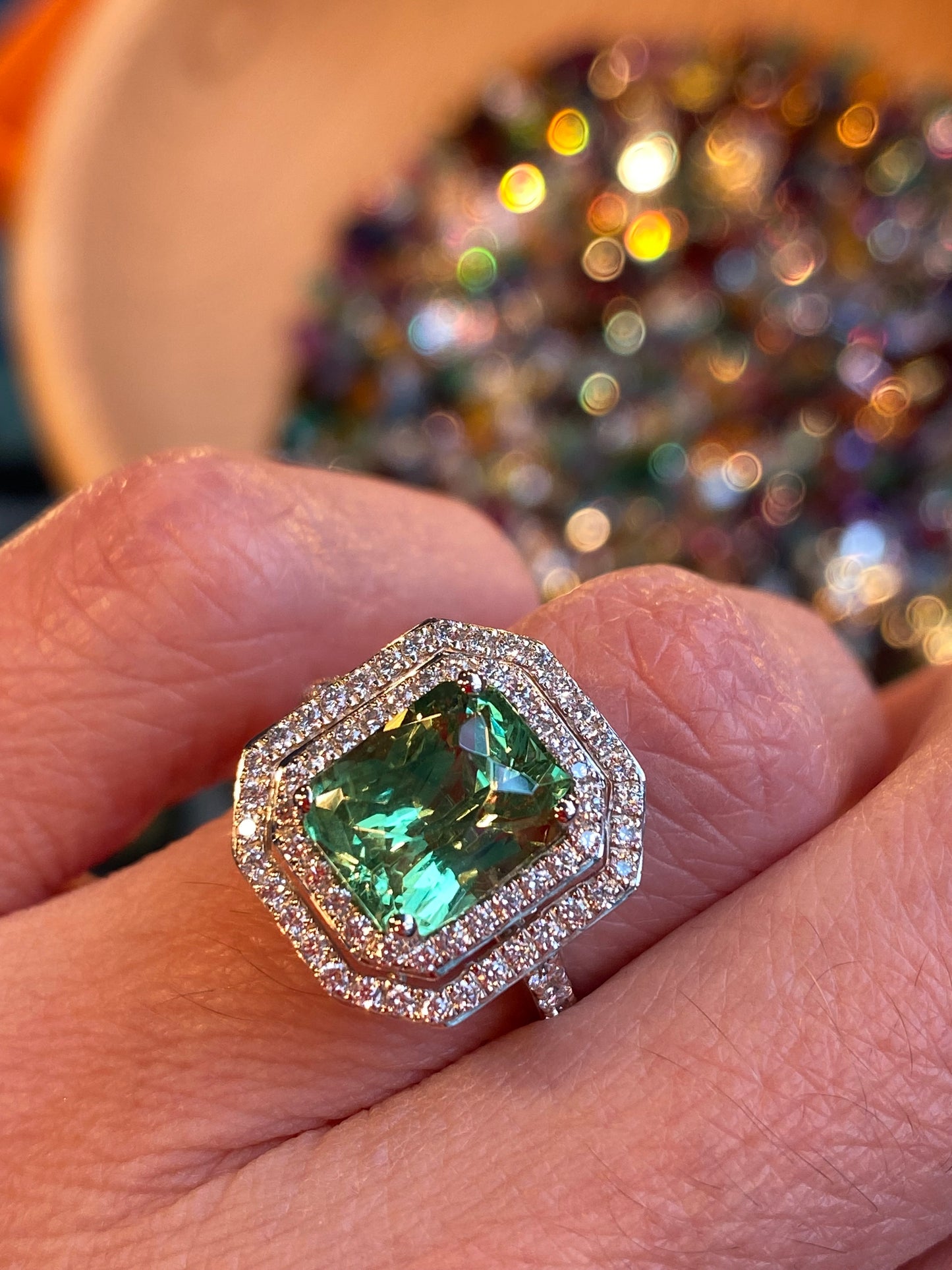 4.57ctw Tsavorite Garnet and Diamond Halo Engagement Ring in Platinum