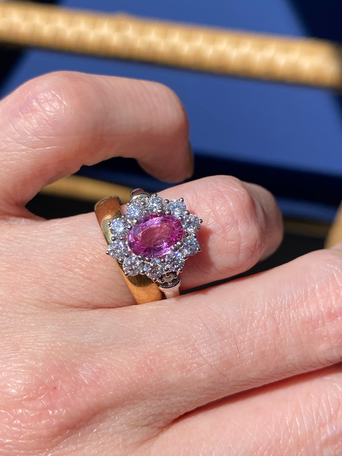 2.65 CTW Oval Cut Pink Sapphire and Natural Diamond Halo Ring in Platinum