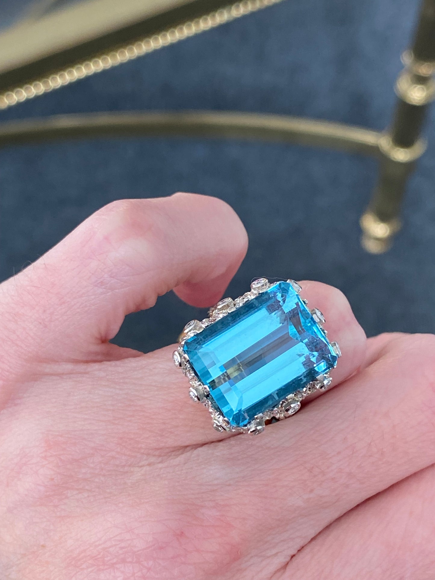 22.00 Carat Aquamarine and Diamond Vintage Cocktail Ring in 18ct White Gold