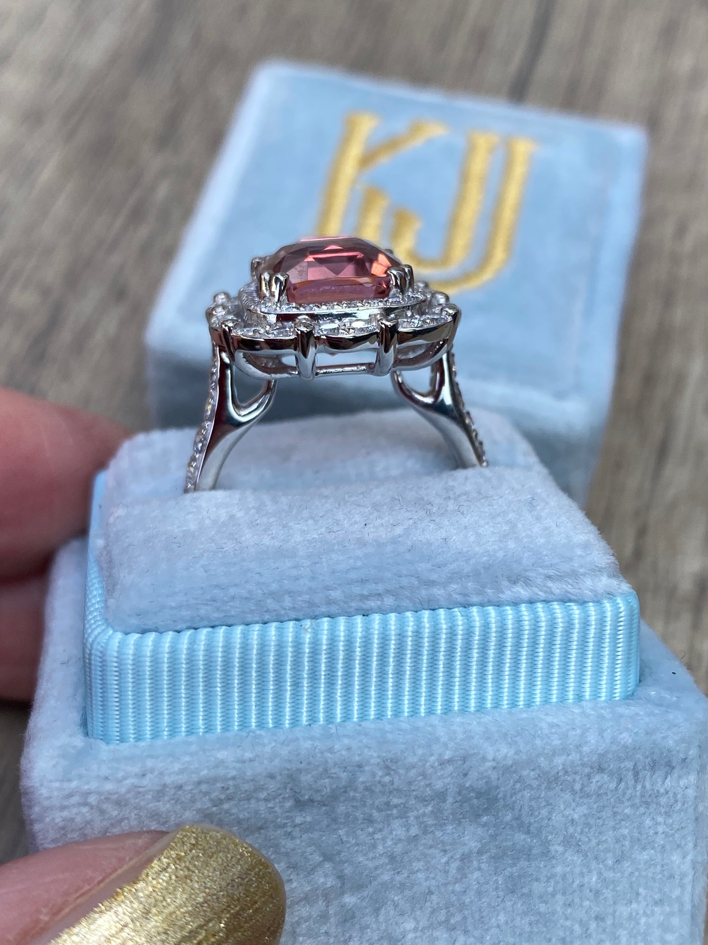 4.39 Carat Cushion Cut Pink Tourmaline and Natural Diamond Ring in Platinum