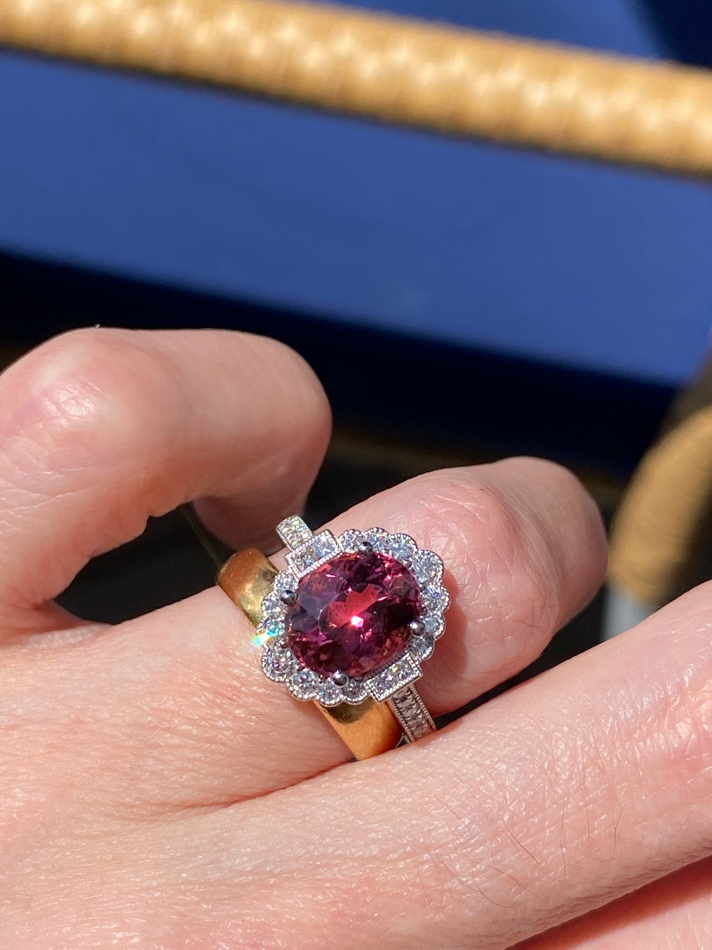 3.13 Carat Cut Pink Tourmaline and Natural Diamond Ring in Platinum