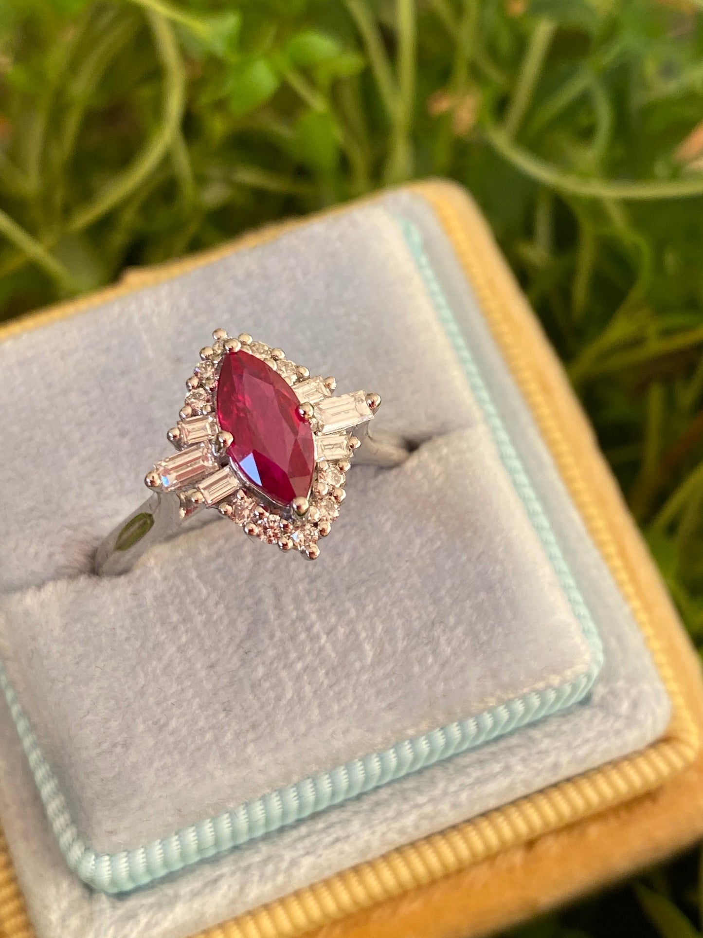 1.36ctw Marquise-Cut Ruby and Natural Diamond Halo Ring in Platinum