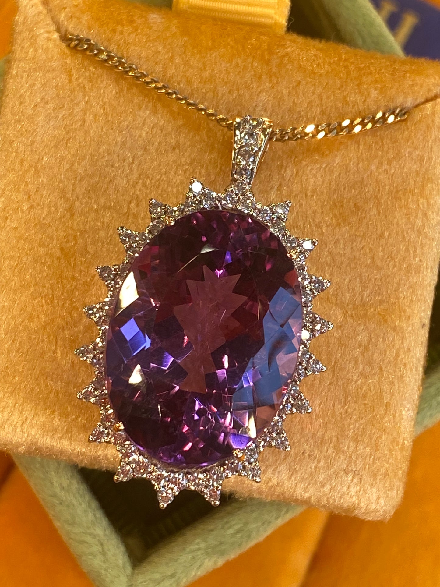 30.00 Carat Amethyst and Diamond Pendant in 9ct Yellow Gold