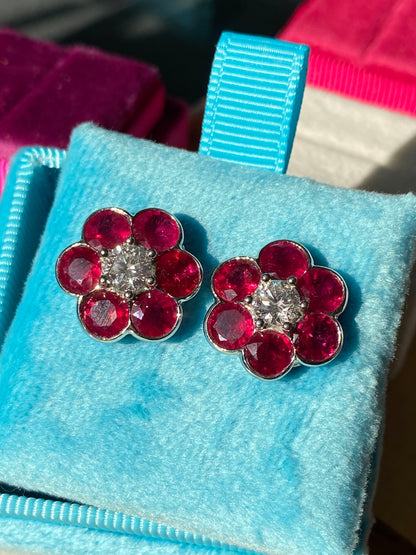 8.02 CTW Vintage Ruby and Diamond Earrings in 18ct White Gold