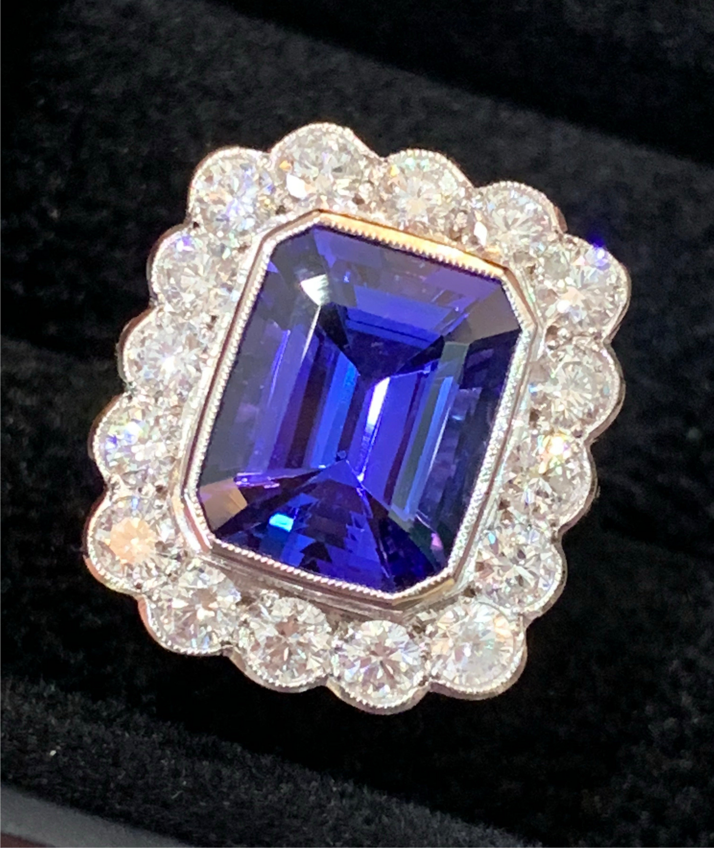 4.86 Carat Tanzanite and Diamond Cluster Ring in Platinum