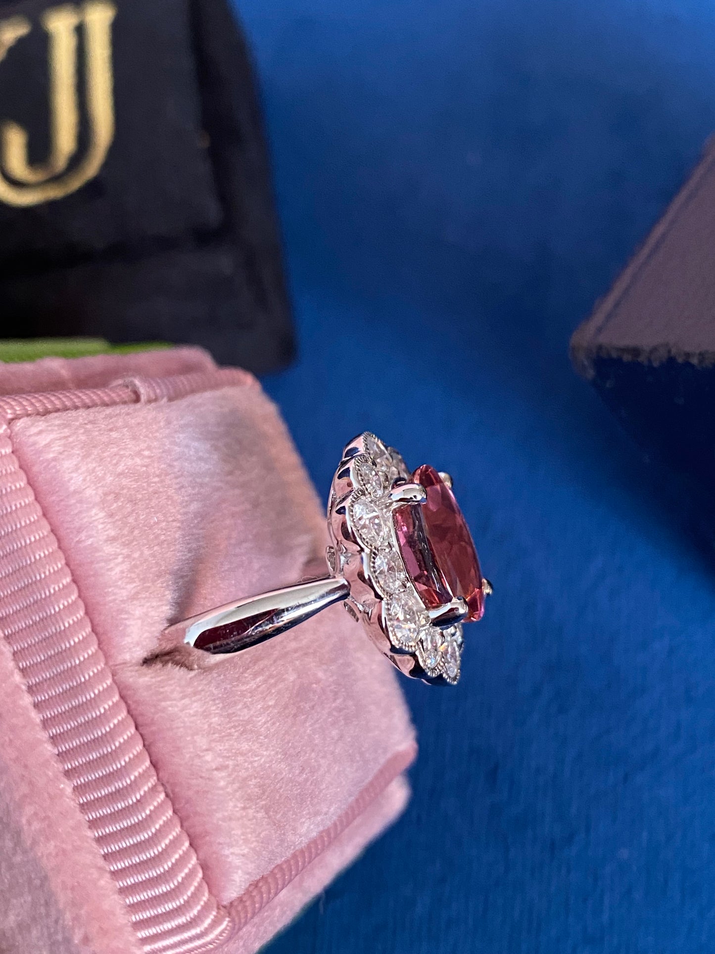 2.64 Carat Oval Cut Pink Tourmaline and 1.02ctw Natural Diamond Ring in Platinum