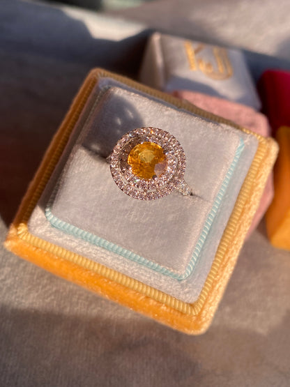 1.49 Carat Yellow Sapphire and Natural Diamond Halo Ring in Platinum