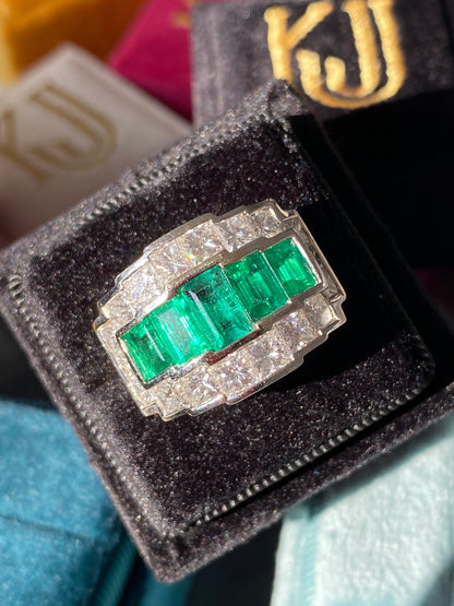 Colombian Emerald and Diamond Cocktail Ring in 18ct White Gold