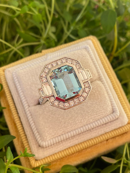 3.64 Carat Aquamarine and 1.00ctw Natural Diamond Ring in Platinum