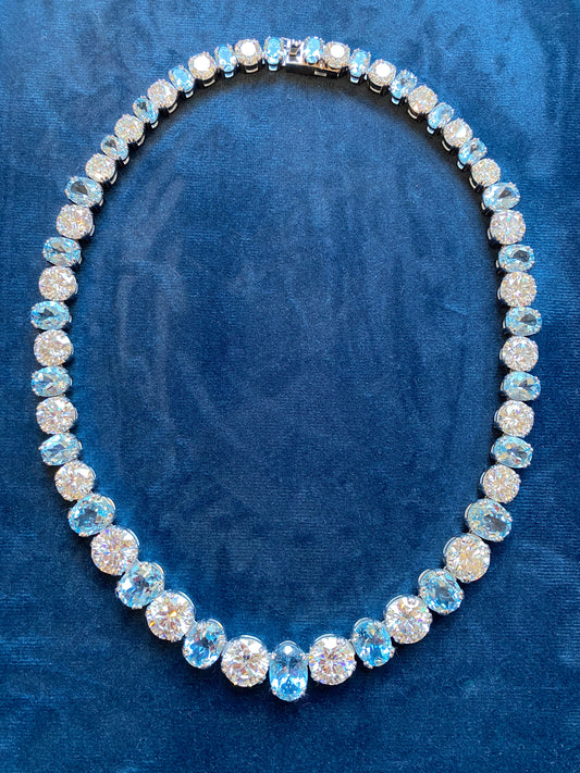 175.00 CTW Moissanite and Blue Topaz Necklace bridal statement necklace