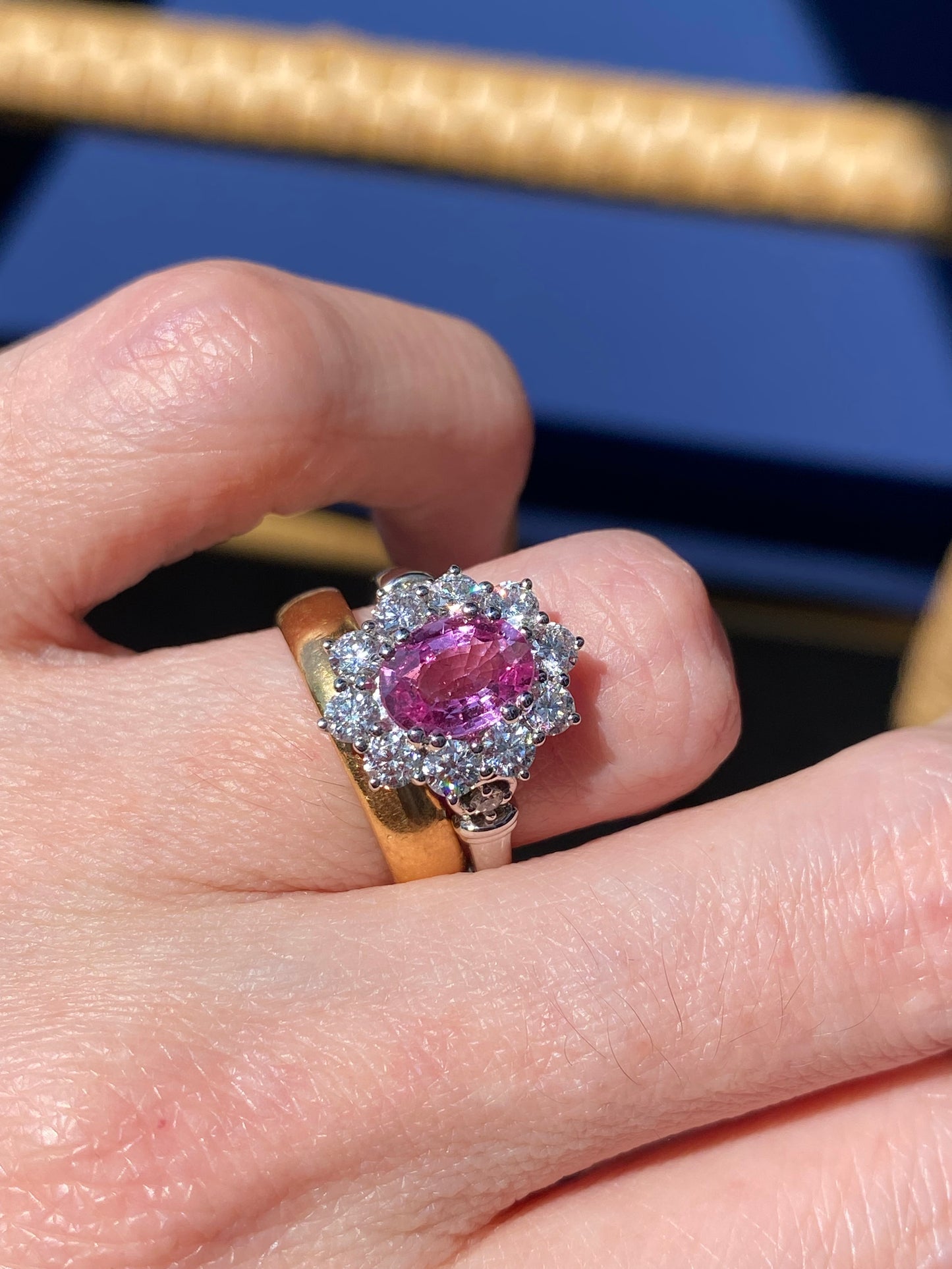 2.65 CTW Oval Cut Pink Sapphire and Natural Diamond Halo Ring in Platinum