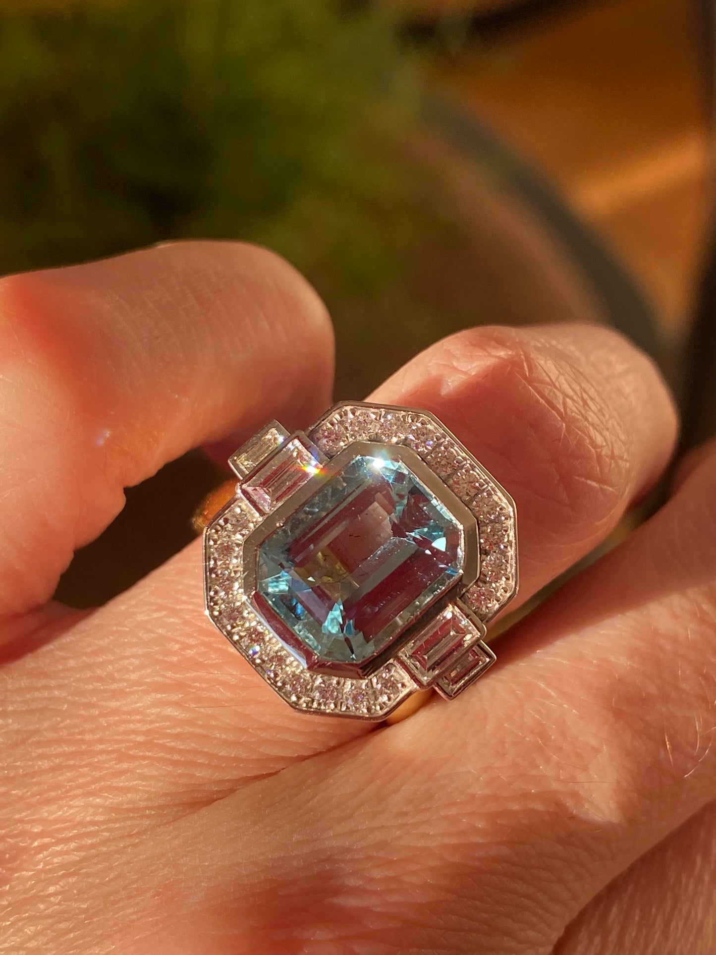 3.64 Carat Aquamarine and 1.00ctw Natural Diamond Ring in Platinum