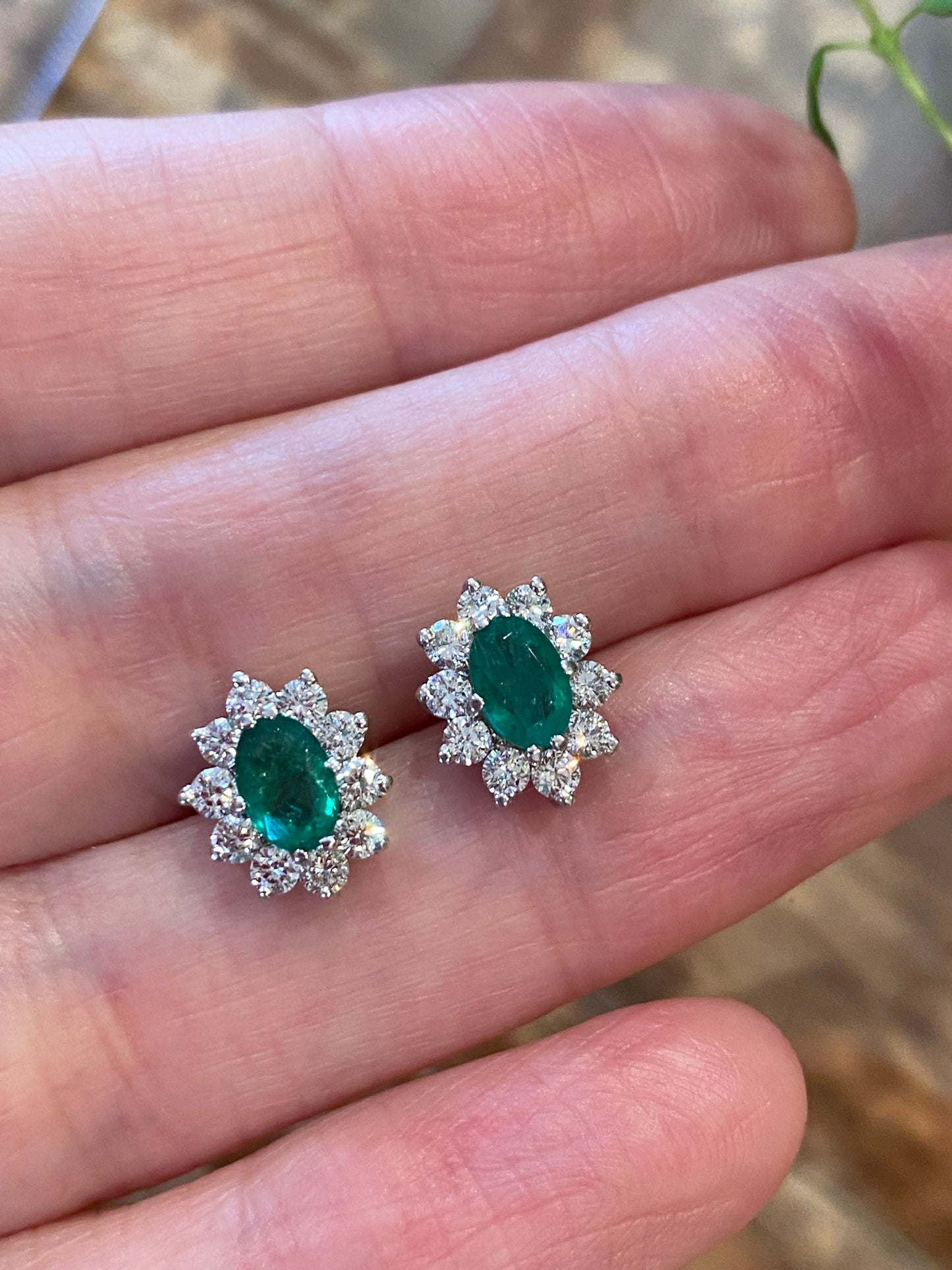 1.60 CTW Emerald and Diamond Halo Stud Earrings in 18ct Yellow Gold