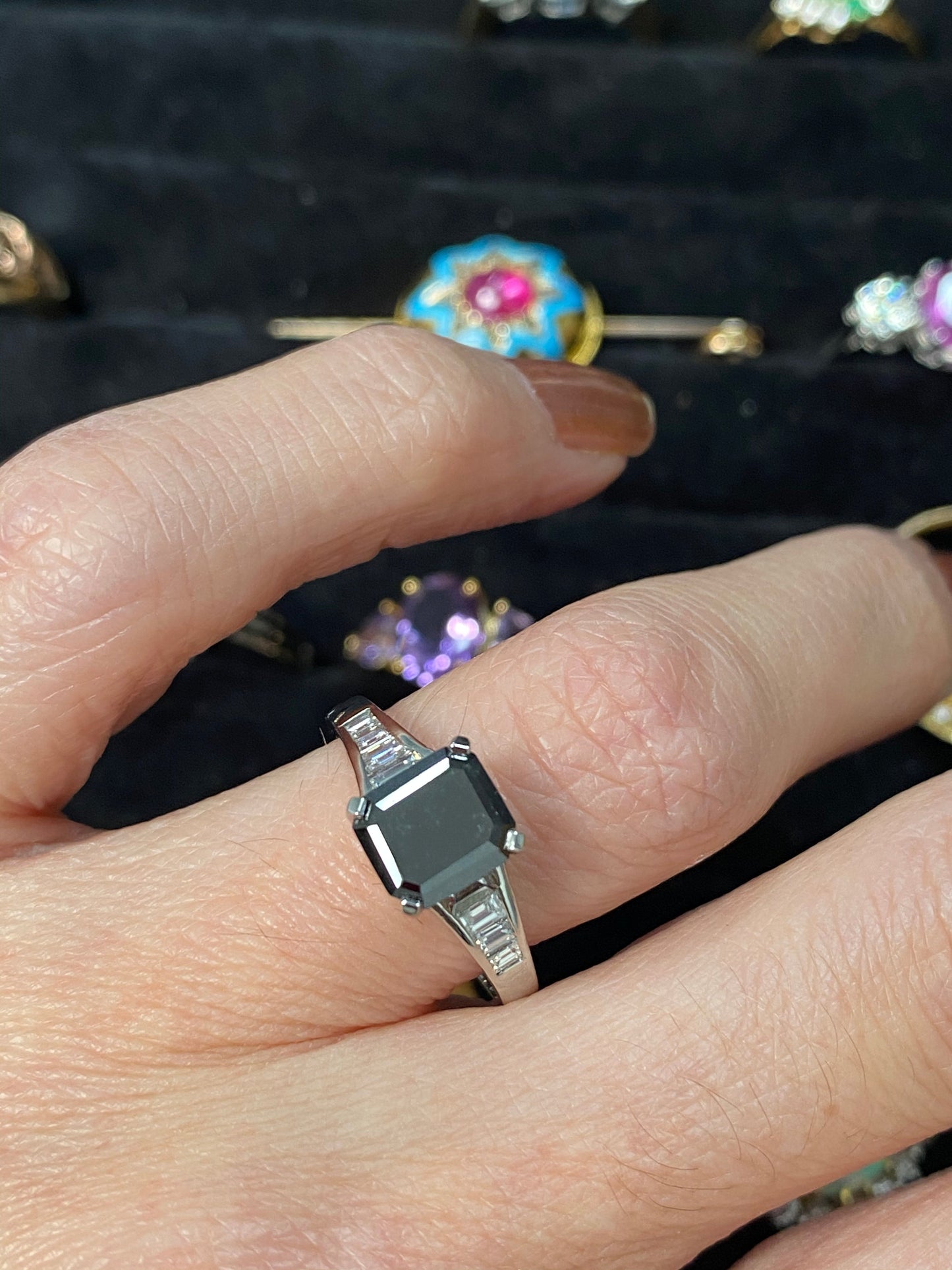 Heritage 2.10 CTW + Emerald Cut Fancy Black Emerald Cut Lab Grown Diamond Engagement Ring, at Least F Colour / VVS Clarity