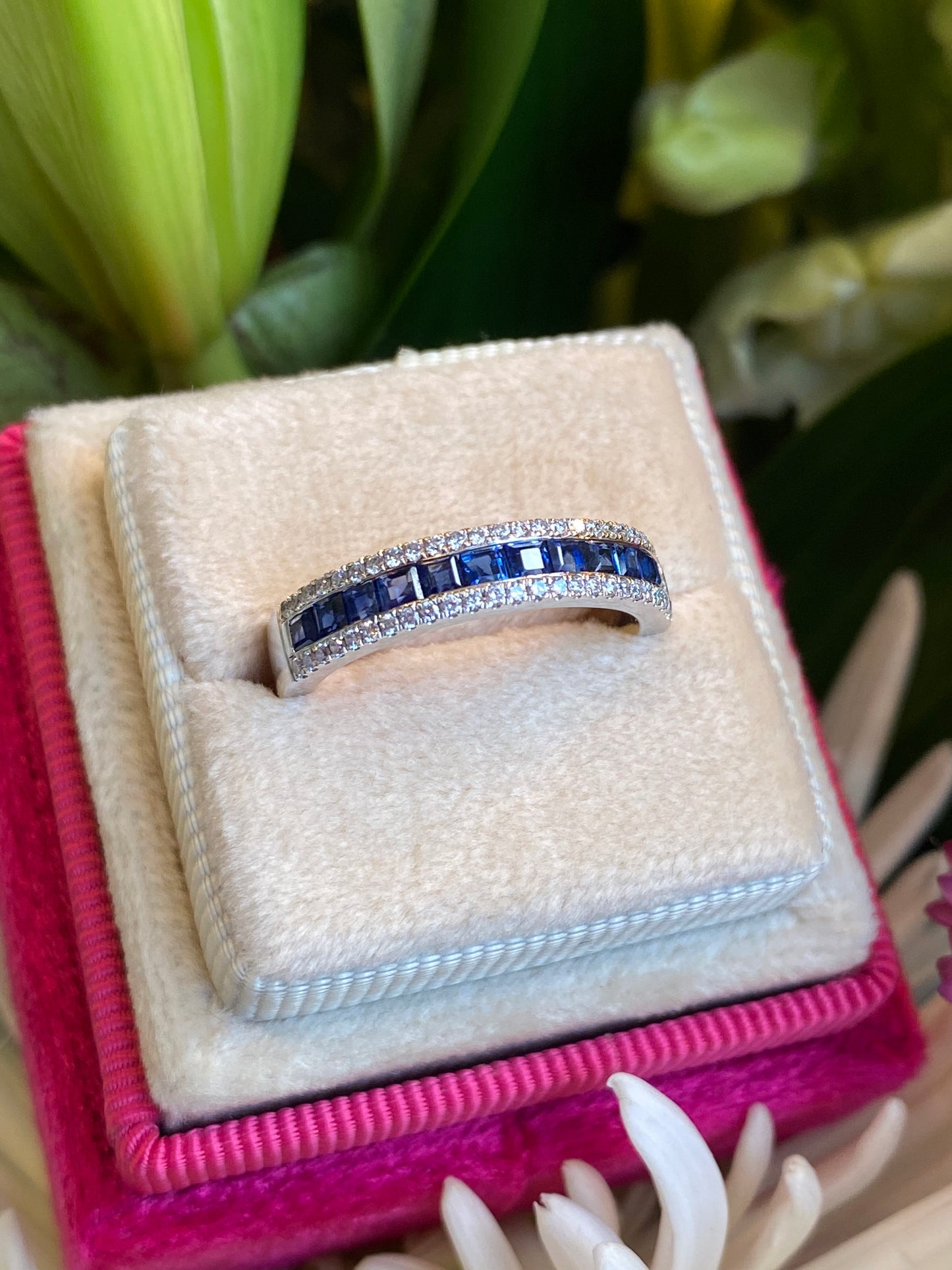 1.03 CTW Sapphire and Natural Diamond Eternity Wedding Stacking Ring in 18ct White Gold