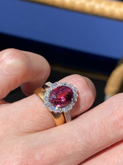 3.13 Carat Cut Pink Tourmaline and Natural Diamond Ring in Platinum